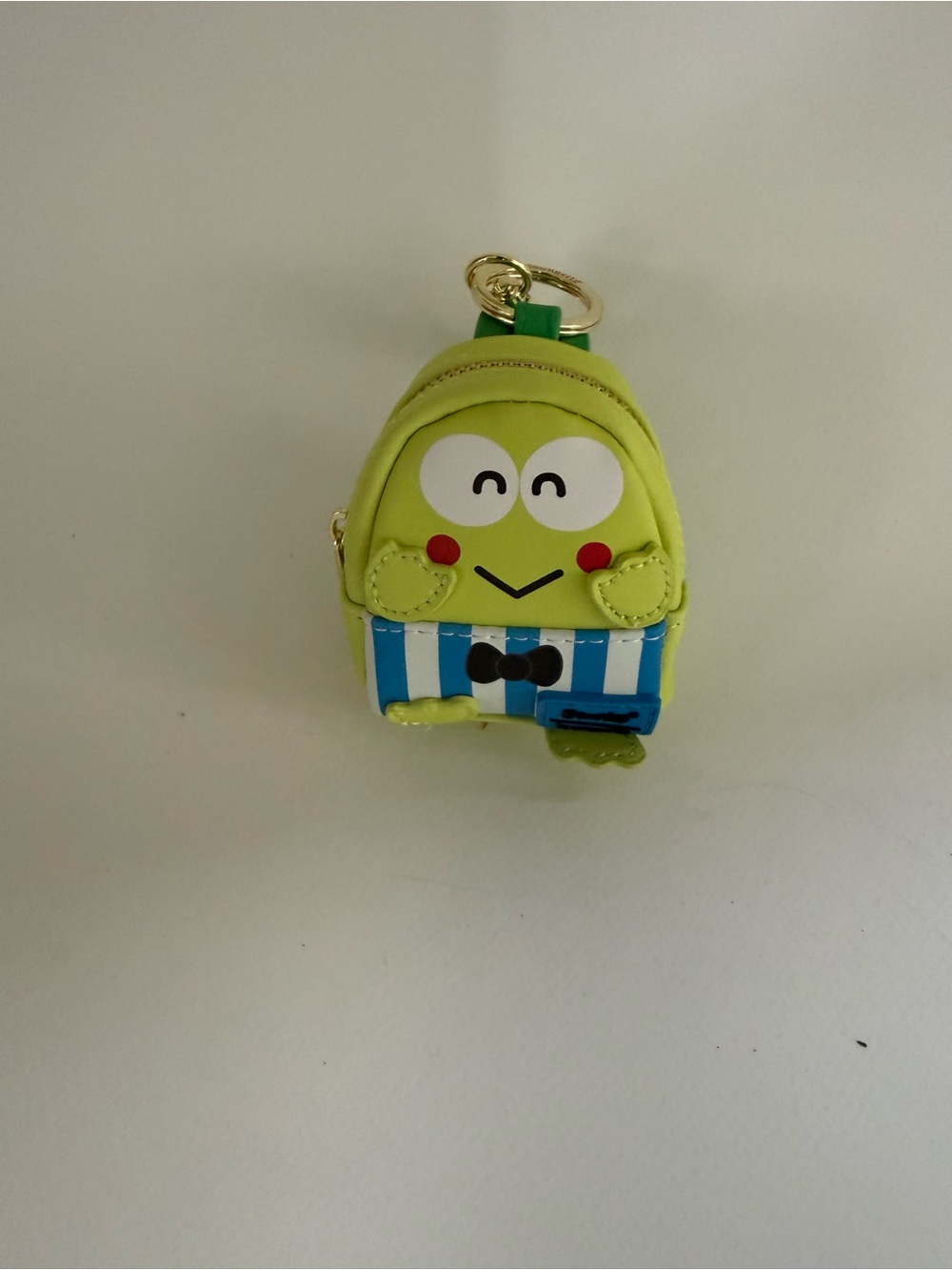 Loungefly Lime Green Frog Sanrio Keychain Coin Purse with Blue Stripes
